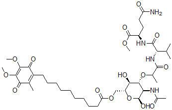 CAS 登录号：72921-52-9， [(2R,3S,4R,5R,6S)-5-乙酰氨基-4-[1-[[(2S)-1-[[(2R)-5-氨基-1-甲氧基-1,5-二氧代戊烷-2-基]氨基]-3-甲基-1-氧代丁烷-2-基]氨基]-1-氧代丙烷-2-基]氧基-3,6-二羟基四氢吡喃-2-基]甲基10-(4,5-二甲氧基-2-甲基-3,6-二氧代-1-环己-1,4-二烯基)癸酸酯