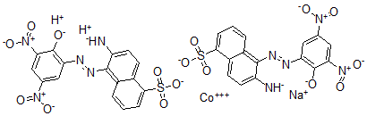CAS 登录号:73297-10-6, 二氢二(6-(氨基)-5-((2-(羟基)-3,5-二硝基苯基)偶氮)-1-萘磺酸)-钴酸钠