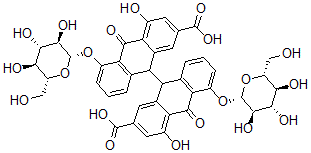 CAS#: 73613-07-7, 9-[2-Carboxy-4-Hydroxy-10-Oxo-5-[(2S,3R,4S,5S,6R)-3,4,5-Trihydroxy-6-(Hydroxymethyl)Oxan-2-Yl]Oxy-9H-Anthracen-9-Yl]-4-Hydroxy-10-Oxo-5-[(2S,3R,4S,5S,6R)-3,4,5-Trihydroxy-6-(Hydroxymethyl)Oxan-2-Yl]Oxy-9H-Anthracene-2-Carboxylic Acid