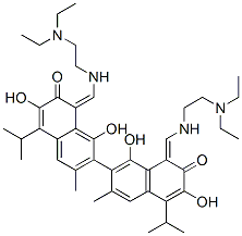 CAS#: 74032-64-7, 1-[(2-Diethylaminoethylamino)Methylidene]-7-[8-[(2-Diethylaminoethylamino)Methylidene]-1,6-Dihydroxy-3-Methyl-7-Oxo-5-Propan-2-Ylnaphthalen-2-Yl]-3,8-Dihydroxy-6-Methyl-4-Propan-2-Ylnaphthalen-2-One
