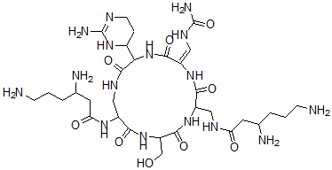 CAS 登录号：74240-43-0， 3,6-二氨基-N-[(6E)-3-(2-氨基-3,4,5,6-四氢嘧啶-4-基)-6-[(氨基甲酰氨基)亚甲基]-9-[(3,6-二氨基己酰氨基)甲基]-12-(羟基甲基)-2,5,8,11,14-五氧代-1,4,7,10,13-五氮杂环十六烷-15-基]己酰胺