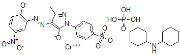 CAS#: 75601-78-4, (4-(4,5-dihydro-4-((2-hydroxy-5-nitrophenyl)azo)-3-methyl-5-oxo-1H-pyrazol-1-yl)benzenesulfonato(3-))-Chromium compd. with N-cyclohexylcyclohexanamine phosphate (1:1:1)