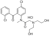 CAS 登录号:75615-92-8, 2-(二(2-羟基乙基)氨基)-N-(4-氯-2-(2-氯苯甲酰基)苯基)-N-甲基-乙酰胺盐酸盐