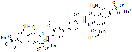 CAS#: 75659-72-2, 3,3'-[(3,3'-Dimethoxy[1,1'-Biphenyl]-4,4'-Diyl)Bis(Azo)]Bis[5-Amino-4-Hydroxy -2,7-Naphthalenedisulfonic Acid Monolithium Trisodium Salt