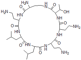 CAS#: 75748-25-3, 21-Amino-6,9,18-Tris(2-Aminoethyl)-3-(1-Hydroxyethyl)-12,15-Bis(2-Methylpropyl)-1,4,7,10,13,16,19-Heptazacyclotricosane-2,5,8,11,14,17,20-Heptone