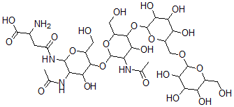 CAS 登录号:76333-26-1, D-甘露糖基-(1-6)-D-甘露糖基-(1-4)-2-乙酰氨基-2-脱氧-D-吡喃葡萄糖基-(1-4)-2-乙酰氨基-1-N-(4'-L-天冬氨酰)-2-脱氧-beta-D-吡喃葡萄糖基胺