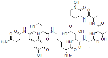 CAS#: 76975-04-7, (2R,3R)-3-[[(2S)-2-Amino-6-[[(1S)-5-[(4-Amino-4-Oxobutanoyl)Amino]-8-Hydroxy-9-Oxo1,2,3,4-Tetrahydropyrimido[3,2-a]Quinoline-1-Carbonyl]Amino]Hexanoyl]Amino]-2-Hydroxy-4-[[(2S)-1-[[(2R,3R)-3-Hydroxy-1-[[(2S)-1-[[(3R)-1-Hydroxy-2-Oxopiperidin-3-Yl]Amino]-1-Oxopropan-2-Yl]Amino]-1-Oxobutan-2-Yl]Amino]-1-Oxopropan-2-Yl]Amino]-4-Oxobutanoic Acid