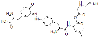 CAS#: 76995-89-6, 2-Amino-3-[(3E)-3-[[4-[(2S)-2-Amino-3-[[(2S)-1-[2-(2-Iminoethylamino)Acetyl]Oxy-4-Methyl-1-Oxopent-3-En-2-Yl]Amino]-3-Oxopropyl]Phenyl]Hydrazinylidene]-4-Oxo-1-Cyclohexa-1,5-Dienyl]Propanoic Acid