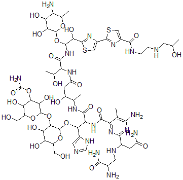CAS#: 77368-70-8, [2-[2-[2-[[6-Amino-2-[3-Amino-1-[(2,3-Diamino-3-Oxopropyl)Amino]-3-Oxopropyl]-5-Methylpyrimidine-4-Carbonyl]Amino]-3-[[5-[[1-[[1-(5-Amino-3,4-Dihydroxy-6-Methyloxan-2-Yl)Oxy-2-Hydroxy-2-[4-[4-[2-(2-Hydroxypropylamino)Ethylcarbamoyl]-1,3-Thiazol-2-Yl]-1,3-Thiazol-2-Yl]Ethyl]Amino]-3-Hydroxy-1-Oxobutan-2-Yl]Amino]-3-Hydroxy-5-Oxopentan-2-Yl]Amino]-1-(3H-Imidazol-4-Yl)-3-Oxopropoxy]-4,5-Dihydroxy-6-(Hydroxymethyl)Oxan-3-Yl]Oxy-3,5-Dihydroxy-6-(Hydroxymethyl)Oxan-4-Yl] Carbamate