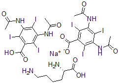 CAS 登录号:78371-64-9, L-赖氨酸与3,5-二(乙酰氨基)-2,4,6-三碘苯甲酸(1:1)与3,5-二(乙酰氨基)-2,4,6-三碘苯甲酸混合酸单钠盐的的化合物