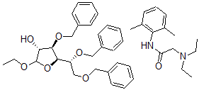 CAS 登录号:78940-02-0, 乙基3,5,6-三-O-(苯基甲基)-D-呋喃葡糖苷与2-(二乙基氨基)-N-(2,6-二甲基苯基)乙酰胺混合物