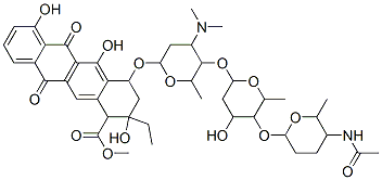 CAS#: 79391-09-6, Methyl 4-[5-[5-(5-Acetamido-6-Methyloxan-2-Yl)Oxy-4-Hydroxy-6-Methyloxan-2-Yl]Oxy-4-Dimethylamino-6-Methyloxan-2-Yl]Oxy-2-Ethyl-2,5,7-Trihydroxy-6,11-Dioxo-3,4-Dihydro-1H-Tetracene-1-Carboxylate