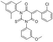 CAS 登录号：79838-87-2， (5E)-5-[(2-氯苯基)亚甲基]-1-(3-甲氧基苯基)-2-硫代-3-(2,4,6-三甲基苯基)-1,3-二嗪农-4,6-二酮