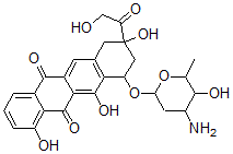 CAS 登录号：81382-05-0， (8S,10S)-10-(3-氨基-2,3,6-三脱氧-alpha-L-来苏-己糖吡喃糖苷)氧基-7,8,9,10-四氢-1,8,11-三羟基-8-(羟基乙酰基)-5,12-并四苯醌
