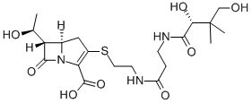 CAS 登录号：82475-10-3， (5R-(3(R*),5-alpha,6-alpha(S*)))-3-((2-((3-((2,4-二羟基-3,3-二甲基-1-氧代丁基)氨基)-1-氧代丙基)氨基)乙基)硫代)-6-(1-羟基乙基)-7-氧代-1-氮杂双环(3.2.0)庚-2-烯-2-羧酸