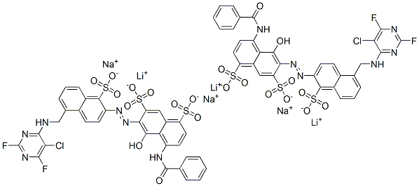 CAS#: 83400-11-7, 4-(Benzoylamino)-6-[[5-[[(5-Chloro-2,6-Difluoro-4-Pyrimidinyl)Amino]Methyl]-1-Sulpho-2-Naphthyl]Azo]-5-Hydroxynaphthalene-1,7-Disulphonic Acid, Lithium Sodium Salt