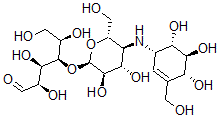 CAS 登录号：83764-11-8， 4-O-[4-[[(1S)-4b,5a,6b-三羟基-3-(羟基甲基)-2-环己烯-1b-基]氨基]-4-脱氧-a-D-吡喃葡萄糖基]-D-葡萄糖