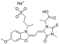 CAS 登录号：84434-25-3， alpha-甲基5-[[6-甲氧基-3-(4-磺酸基-2-丁基)苯并恶唑-2(3H)-亚基]乙亚基]-3-甲基-4-氧代-2-硫代咪唑烷-1-基乙酸钠