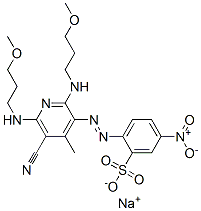CAS#: 84962-47-0, Sodium 2-[[5-Cyano-2,6-Bis[(3-Methoxypropyl)Amino]-4-Methyl-3-Pyridyl]Azo]-5-Nitrobenzenesulphonate