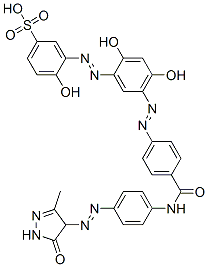 CAS 登录号：84963-11-1， 3-[[5-[[4-[[[4-[(4,5-二氢-3-甲基-5-氧代-1H-吡唑-4-基)偶氮]苯基]氨基]羰基]苯基]偶氮]-2,4-二羟基苯基]偶氮]-4-羟基苯磺酸