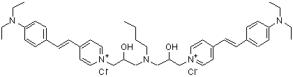CAS 登录号：85030-34-8， 1,1'-[(丁基亚胺)二(2-羟基-3,1-丙烷二基)]二(4-{(E)-2-[4-(二乙基氨基)苯基]乙烯基}吡啶鎓)二氯化物