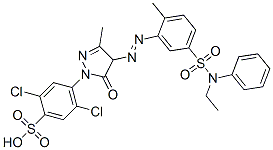CAS 登录号：85455-44-3， 2,5-二氯-4-[4-[[5-[(乙基苯基氨基)磺酰基]-O-甲苯基]偶氮]-4,5-二氢-3-甲基-5-氧代-1H-吡唑-1-基]苯磺酸