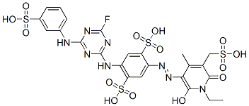 CAS 登录号：85508-11-8， 2-[[1-乙基-1,6-二氢-2-羟基-4-甲基-6-氧代-5-(磺基甲基)-3-吡啶基]偶氮]-5-[[4-氟-6-[(3-磺基苯基)氨基]-1,3,5-三嗪-2-基]氨基]苯-1,4-二磺酸