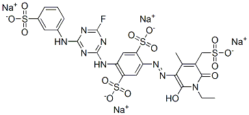 CAS#: 85536-80-7, Tetrasodium 2-[[1-Ethyl-1,6-Dihydro-2-Hydroxy-4-Methyl-6-Oxo-5-(Sulphonatomethyl)-3-Pyridyl]Azo]-5-[[4-Fluoro-6-[(3-Sulphonatophenyl)Amino]-1,3,5-Triazin-2-Yl]Amino]Benzene-1,4-Disulphonate