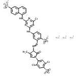 CAS 登录号：85750-16-9， 三钠5-({4-氯-6-[(3-{[1-(2,5-二氯-4-磺酸苯基)-3-甲基-5-氧代-4,5-二氢-1H-吡唑-4-基]偶氮}-4-磺酸苯基)氨基]-1,3,5-三嗪-2-基}氨基)-2-萘磺酸酯