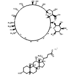 CAS 登录号：87687-70-5， 钠(3alpha,5beta,12alpha)-3,12-二羟基胆烷-24-酸酯(1R,3S,5R,6R,9R,11R,15S,16R,17R,18S,25Z,33R,35S,36R,37S)-33-[(3-氨基-3,6-二脱氧-beta-D-甘露糖基)氧基]-1,3,5,6,9,11,17,37-八羟基-15,16,18-三甲基-13-氧代-14,39-二氧杂双环[33.3.1]三十九碳-19,21,23,25,27,29,31-七烯-36-羧酸(1:1:1)