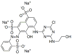 CAS 登录号：93940-67-1， 4-[[4-氯-6-[(2-羟基乙基)氨基]-1,3,5-三嗪-2-基]氨基]-5-羟基-6-[(2-磺酸基苯基)偶氮]萘-1,7-二磺酸三钠
