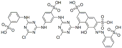 CAS#: 93942-65-5, 5-[[4-Chloro-6-[[5-[[4-Chloro-6-[(3-Sulphophenyl)Amino]-1,3,5-Triazin-2-Yl]Amino]-2-Sulphophenyl]Amino]-1,3,5-Triazin-2-Yl]Amino]-4-Hydroxy-3-[(2-Sulphophenyl)Azo]Naphthalene-2,7-Disulphonic Acid