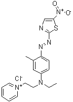 CAS#: 94442-15-6, N-ethyl-3-methyl-4-(5-nitrothiazol-2-yl)azo-N-(2-pyridin-1-ium-1-ylethyl)aniline chloride