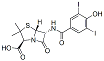 CAS 登录号：94887-73-7， (2S,5R,6R)-6-[(4-羟基-3,5-二碘苯甲酰基)氨基]-3,3-二甲基-7-氧代-4-硫杂-1-氮杂双环[3.2.0]庚烷-2-羧酸