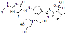 CAS#: 96294-16-5, 7-Benzothiazolesulfonic Acid, 2-[4-[[2-(Cyanoimino)Hexahydro-4,6-Dioxo-5-Pyrimidinyl]Azo]Phenyl]-6-Methyl-, Compd. With 2,2',2''-Nitrilotris[Ethanol]