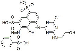 CAS 登录号：97467-69-1， 4-[[4-氯-6-[(2-羟基乙基)氨基]-1,3,5-三嗪-2-基]氨基]-5-羟基-6-[(2-磺基苯基)偶氮]萘-1,7-二磺酸