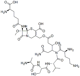 CAS 登录号：99313-75-4， (7S)-7-[[(R)-5-氨基-5-羧基-1-氧代戊基]氨基]-7-甲氧基-3-[[[6-氨基-3-羟基-4-(L-甘氨酰-L-丝氨酰-L-鸟氨酰-L-缬氨酰氨基)-1,6-二氧代己基]氧基]甲基]头孢烷-3-烯-4-羧酸