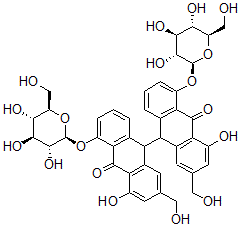 CAS 登录号：99520-79-3， 芦荟大黄素二蒽酮二葡糖苷