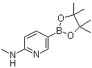 CAS # 1005009-98-2, 6-Methylaminopyridine-3-boronic acid pinacol ester, N-Methyl-5-(4,4,5,5-tetramethyl-1,3,2-dioxaborolan-2-yl)pyridin-2-amine, N-Methyl-5-(4,4,5,5-tetramethyl-1,3,2-dioxaborolan-2-yl)pyridin-2-ylamine