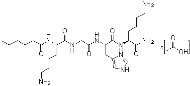 CAS # 1012317-71-3, N2-(1-Oxohexyl)-L-lysylglycyl-L-histidyl-L-lysinamide acetate (1:?)