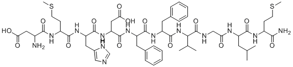 CAS # 101536-55-4, Neurokinin B, (5S,8S,14S,17S,20S,23S,26S,29S,32S)-26-((1H-imidazol-4-yl)methyl)-32-amino-17,20-dibenzyl-5-carbamoyl-23-(carboxymethyl)-8-isobutyl-14-isopropyl-29-(2-(methylthio)ethyl)-7,10,13,16,19,22,25,28,31-nonaoxo-2-thia-6,9,12,15,18,21,24,27,30-nonaazatetratriacontan-34-oic acid