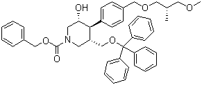 CAS # 1018478-41-5, (3R,4R,5S)-3-Hydroxy-4-[4-[[(2S)-3-methoxy-2-methylpropoxy]methyl]phenyl]-5-[(triphenylmethoxy)methyl]-1-piperidinecarboxylic acid phenylmethyl ester