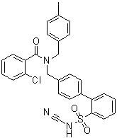 structure of CAS# 1019331-10-2, 2-Chloro-N-[[2'-[(cyanoamino)sulfonyl][1,1'-biphenyl]-4-yl]methyl]-N-[(4-methylphenyl)methyl]benzamide