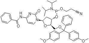 structure of CAS# 102212-98-6, 5'-O-(4,4'-二甲氧基三苯基)-N4-苯甲酰基-2'-脱氧胞苷-3'-(2-氰乙基-N,N-二异丙基)亚磷酰胺