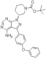 structure of CAS# 1022150-11-3, (R)-3-[4-氨基-3-(4-苯氧基苯基)-1H-吡唑并[3,4-d]嘧啶-1-基]哌啶-1-羧酸叔丁酯
