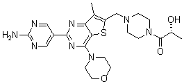 CAS # 1032757-09-7, (R)-1-[4-[[2-(2-Aminopyrimidin-5-yl)-7-methyl-4-(morpholin-4-yl)thieno[3,2-d]pyrimidin-6-yl]methyl]piperazin-1-yl]-2-hydroxypropan-1-one