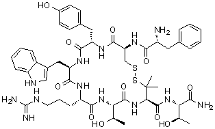 structure of CAS# 103429-32-9, D-Phenylalanyl-L-cysteinyl-L-tyrosyl-D-tryptophyl-L-arginyl-L-threonyl-3-mercapto-L-valyl-L-threoninamide cyclic (2→7)-disulfide