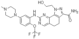 structure of CAS# 1034616-18-6, 4,5-二氢-1-(2-羟基乙基)-8-[[5-(4-甲基-1-哌嗪基)-2-(三氟甲氧基)苯基]氨基]-1H-吡唑并[4,3-h]喹唑啉-3-甲酰胺