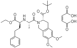 CAS # 103733-40-0, Moexipril tert-butyl ester maleate, (3S)-2-[(2S)-2-[[(1S)-1-(Ethoxycarbonyl)-3-phenylpropyl]amino]-1-oxopropyl]-1,2,3,4-tetrahydro-6,7-dimethoxy-3-isoquinolinecarboxylic acid 1,1-dimethylethyl ester (2Z)-2-butenedioate (1:1)