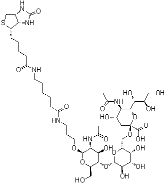 CAS 登录号：1038746-08-5, (3aS,4S,6aR)-N-[6-[[3-[[O-(N-乙酰基-alpha-神经胺酸基)-(2→6)-O-beta-D-吡喃半乳糖基-(1→4)-2-(乙酰氨基)-2-脱氧-beta-D-吡喃葡萄糖基]氧基]丙基]氨基]-6-氧代己基]六氢-2-氧代-1H-噻吩并[3,4-d]咪唑-4-戊酰胺